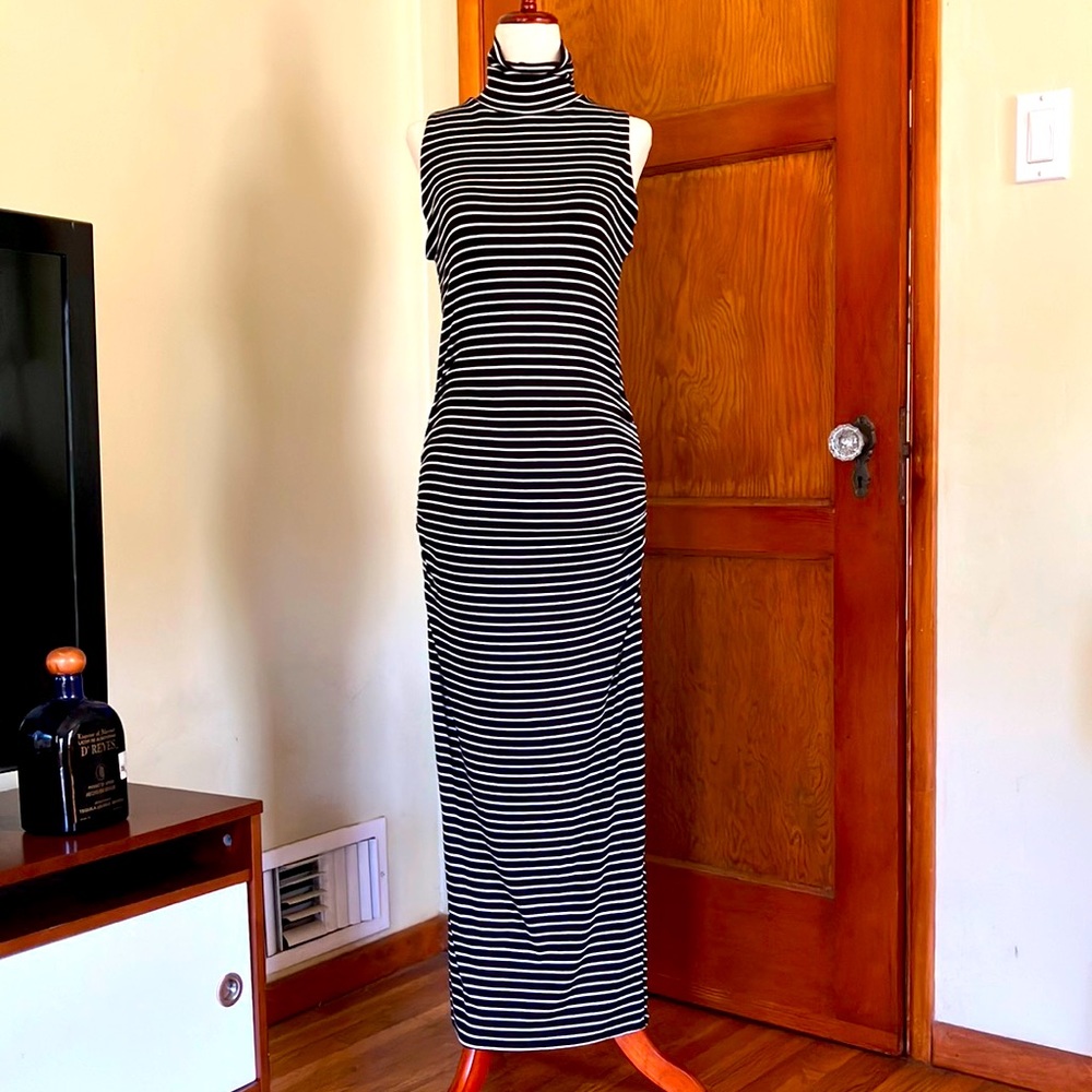 NWT Amour Vert Taylor Lux Sleeveless Turtleneck Stripe Maxi Dress XS